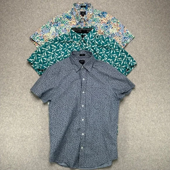 J.Crew‎ Mens Slim Fit Short Sleeve Button Down Shirts Lot of 3 Floral Bird Leaf - Picture 2 of 9